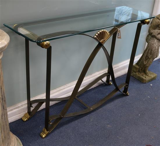 A gilt metal and glass console table W.120cm